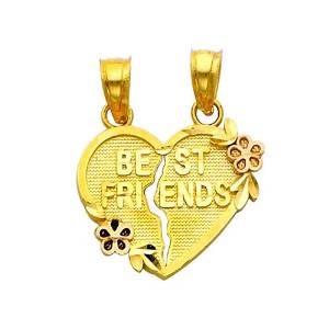 14K Gold Best Friends Broken Heart Pendant Charm actual image