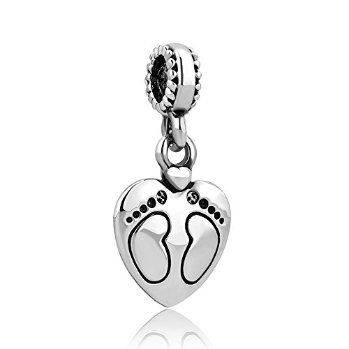 Baby Feet Print on Silver Heart Topaz Pandora Charm actual image