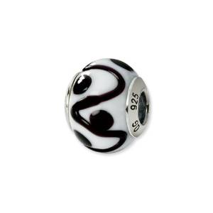 Black And White Swirls Genuine Pandora Murano Glass Charm actual image