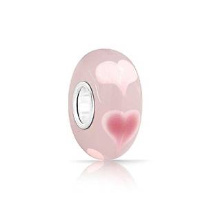 Genuine Pandora Silver Pink Hearts Murano Glass Charm actual image