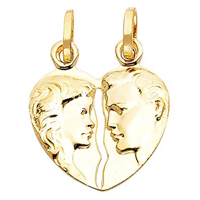 Man and Woman Broken Heart 14K Gold Pendant Charm actual image