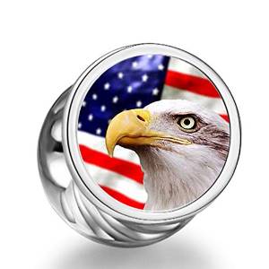 Pandora American Flag Bald Eagle Cylindrical Photo Charm actual image