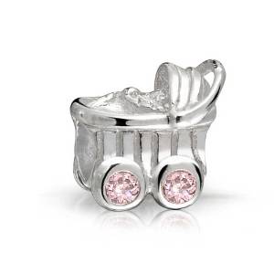 Pandora Baby Carriage Charm with Pink CZ Tyres Charm actual image