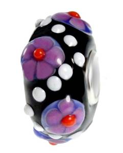 Pandora Bright Pansy Flowers With Green Leaves Murano Glass Charm actual image