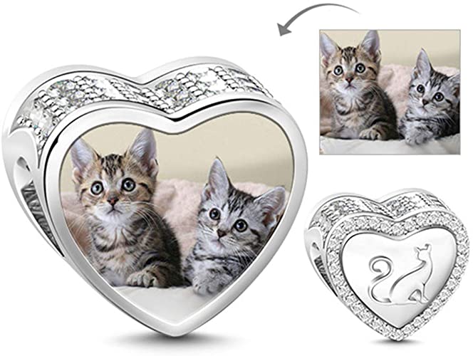 Pandora Cat In Black And White Heart Photo Charm actual image