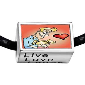 Pandora Father Embracing Daughter Love Heart Words Live Love Laugh Charm actual image
