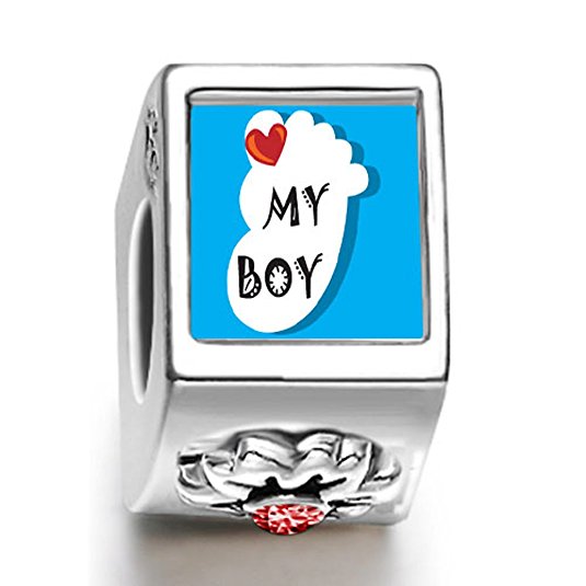 Pandora Heart My Baby Boy Foot Blue Words Live Love Laugh Charm actual image