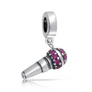Pandora Pink CZ Microphone Dangle Music Charm actual image