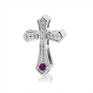 Pandora Silver Cross With Ruby Stones Charm