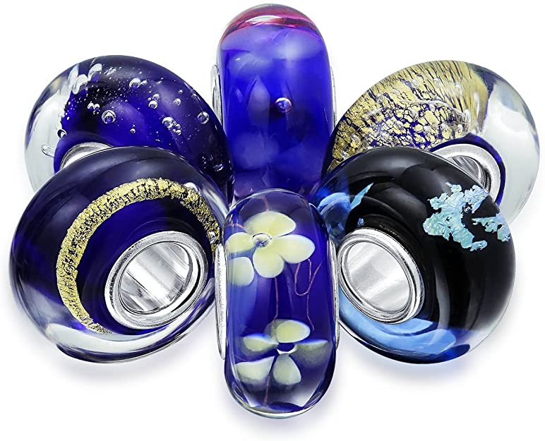 Pandora Six Assorted Purple Glass Beads actual image