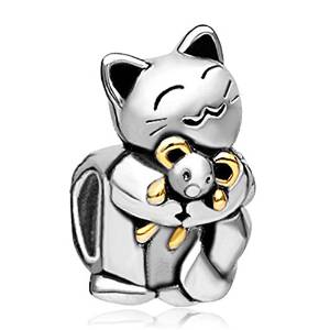 Pandora Smiling Cat Hugging Mouse Charm actual image