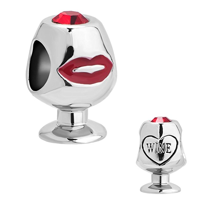 Pandora Two Red White Wine Glasses Charm actual image