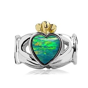 Pandora Two Tone Claddagh Blue Green Opal Charm actual image