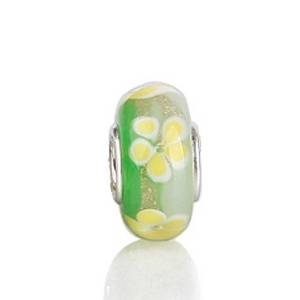 Pandora Yellow Flower Green Murano Glass Charm actual image